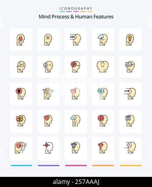 Creative Mind Process And Human Features 25 Line FIlled icon pack  Such As mind. head. setting. business. mind Stock Vector