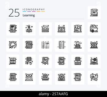 Learning 25 Line icon pack including tutorial. internet. learning. study. learning Stock Vector