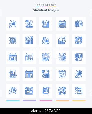 Creative Statistical Analysis 25 Blue icon pack  Such As currency. online evaluation. business. data management. analysis Stock Vector