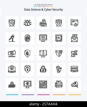 Data Science And Cyber Security 25 Line icon pack including document ...