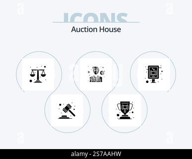 Auction Glyph Icon Pack 5 Icon Design. law. judge. court auction. attorney. lawyer Stock Vector