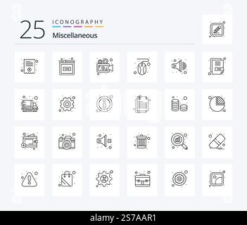 Miscellaneous 25 Line icon pack including volume. camera. mouse. click Stock Vector