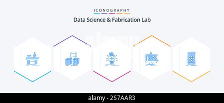 Data Science And Fabrication Lab 25 Blue icon pack including workshop. project. box. engineering. processing Stock Vector
