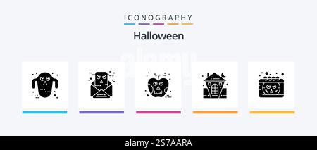 Halloween Glyph 5 Icon Pack Including calendar. holiday. apple. halloween. castle. Creative Icons Design Stock Vector