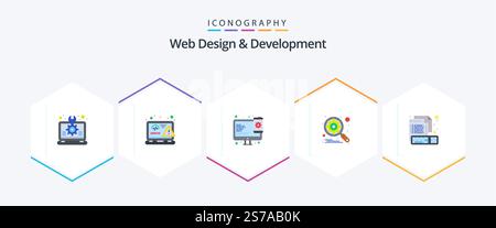 Web Design And Development 25 Flat icon pack including setting. gear. web. engine. web Stock Vector