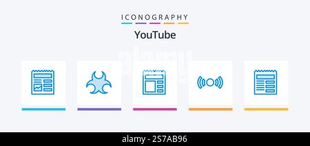 Youtube Blue 5 Icon Pack Including document. ui. document. signal. basic. Creative Icons Design Stock Vector