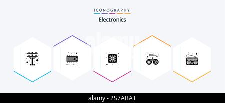 Electronics 25 Glyph icon pack including . radio. cooler. media. game Stock Vector