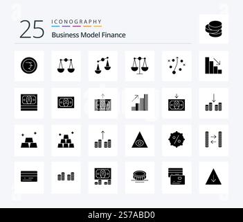 Finance 25 Solid Glyph icon pack including growth. analytics. strategy. money. cash Stock Vector