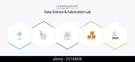 Data Science And Fabrication Lab 25 Flat icon pack including stackd. arrange. regularities. science. information Stock Vector