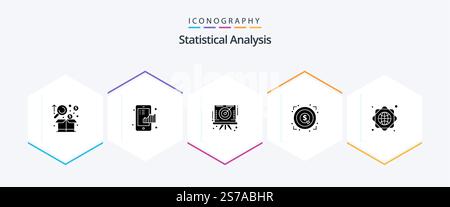 Statistical Analysis 25 Glyph icon pack including target. achievement. graph. marketing. bow Stock Vector