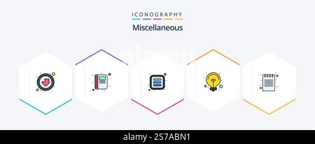 Miscellaneous 25 FilledLine icon pack including diary. apps. light. bulb Stock Vector