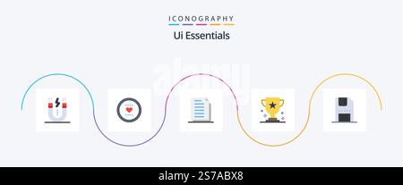 Ui Essentials Flat 5 Icon Pack Including game. award. love. paper. documents Stock Vector