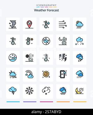 Creative Weather 25 Line FIlled icon pack  Such As rain. wind. rain. weather. blow Stock Vector