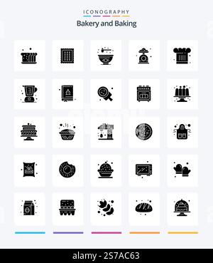 Creative Baking 25 Glyph Solid Black icon pack  Such As chef hat. cafe. food.. kitchen scale Stock Vector
