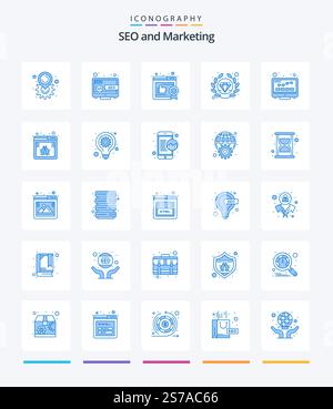 Creative Seo 25 Blue icon pack  Such As seo. monitor. business. internet. quality Stock Vector