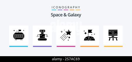 Space And Galaxy Glyph 5 Icon Pack Including . science. space. board. space. Creative Icons Design Stock Vector