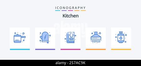 Kitchen Blue 5 Icon Pack Including . kitchen. food. gas. kitchen. Creative Icons Design Stock Vector