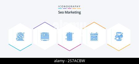 Seo Marketing 25 Blue icon pack including marketing. management. checklist. gear. content Stock Vector