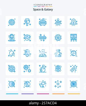 Creative Space And Galaxy 25 Blue icon pack  Such As space. astronomy. robot. space. astronomy Stock Vector