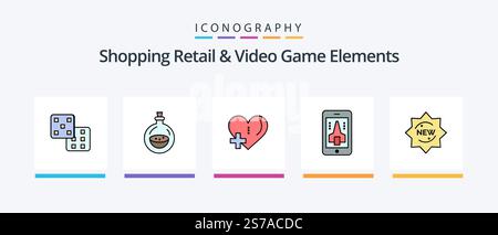 Shoping Retail And Video Game Elements Line Filled 5 Icon Pack Including . cart. sale. shopping. shopping. Creative Icons Design Stock Vector