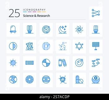 Science 25 Blue Color icon pack including light. energy saving. planets. universe. galaxy Stock Vector
