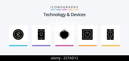 Devices Glyph 5 Icon Pack Including products. devices. love. equipment. electric. Creative Icons Design Stock Vector