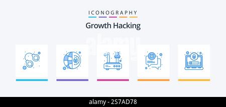 Hacking Blue 5 Icon Pack Including account. error. error. chat. router. Creative Icons Design Stock Vector