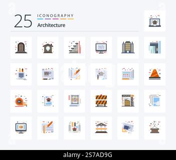 Architecture 25 Flat Color icon pack including resort. floor. floor. design. monitor Stock Vector