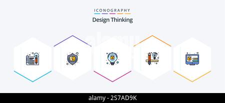 Design Thinking 25 FilledLine icon pack including design. tools. shield. design. idea Stock Vector