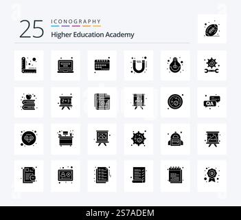 Academy 25 Solid Glyph icon pack including idea. education. learning. study. magnet Stock Vector
