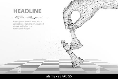 Chess king in digital hand beats other kind. Win of AI, chess strategy Stock Vector