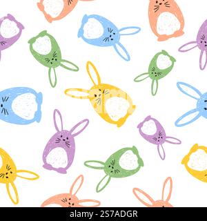 Seamless colorful pattern with cute bunny. Happy Easter rabbits print Stock Vector