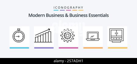 Modern Business And Business Essentials Line 5 Icon Pack Including database. archive. document. files. pencil. Creative Icons Design Stock Vector