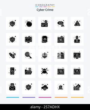 Creative Cyber Crime 25 Glyph Solid Black icon pack  Such As attention. alert. card protection. internet. detector Stock Vector
