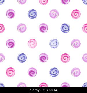 Seamless dotted pattern with pink and purple watercolor  circles. Vector polka dot background Stock Vector