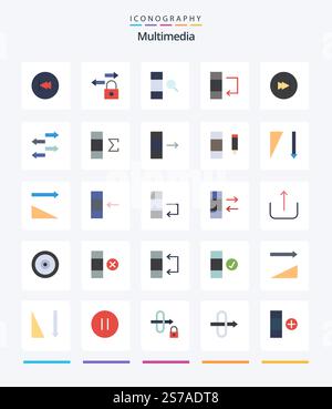 Creative Multimedia 25 Flat icon pack  Such As multimedia. fast. column. arrow. data Stock Vector
