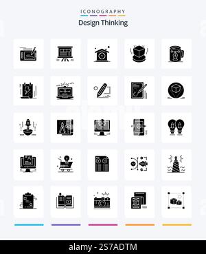 Creative Design Thinking 25 Glyph Solid Black icon pack  Such As cube. d. chart. design. time Stock Vector