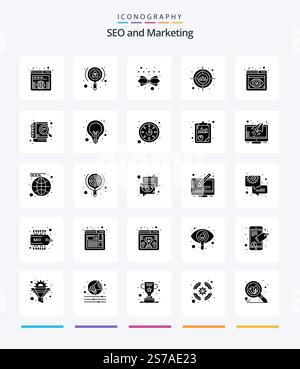 Creative Seo 25 Glyph Solid Black icon pack  Such As focus. head shot. content. users. auditory Stock Vector