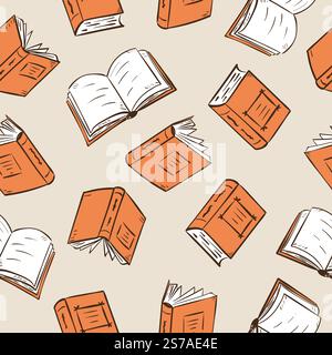 Seamless hand drawn books pattern. Vector illustration of reading Stock Vector