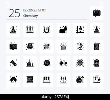 Chemistry 25 Solid Glyph icon pack including fire. learning chemistry. laboratory. chemistry education. chemical knowledge Stock Vector