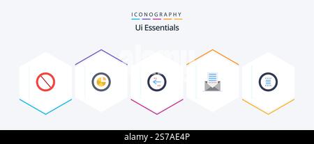 Ui Essentials 25 Flat icon pack including envelope. communication. pie. left. circle Stock Vector
