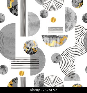 Seamless abstract trendy pattern with circles. Geometric background with hand drawn watercolor shapes Stock Vector