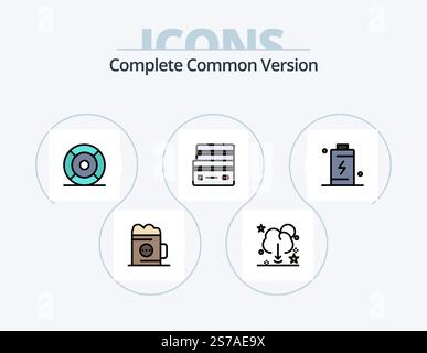 Complete Common Version Line Filled Icon Pack 5 Icon Design. create. add. money. energy. charging Stock Vector
