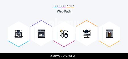 Web Pack 25 FilledLine icon pack including web performance. web. click. site. browser Stock Vector
