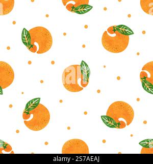 Seamless orange fruit pattern. Vector polka dot print with watercolor citrus fruits Stock Vector