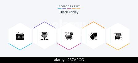 Black Friday 25 Glyph icon pack including coupon. heart. sale advertisement. friday. black Stock Vector