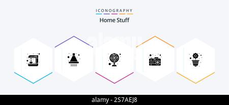 Home Stuff 25 Glyph icon pack including flower. image. appliance. picture. camera Stock Vector