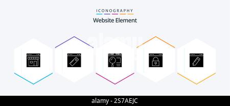 Website Element 25 Glyph icon pack including lock. browser. web. web. page Stock Vector