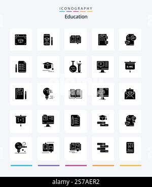 Creative Education 25 Glyph Solid Black icon pack  Such As file. graduation. pencil. education. document Stock Vector