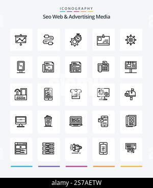 Creative Seo Web And Advertising Media 25 OutLine icon pack  Such As target. identity. timer. id card. watch Stock Vector